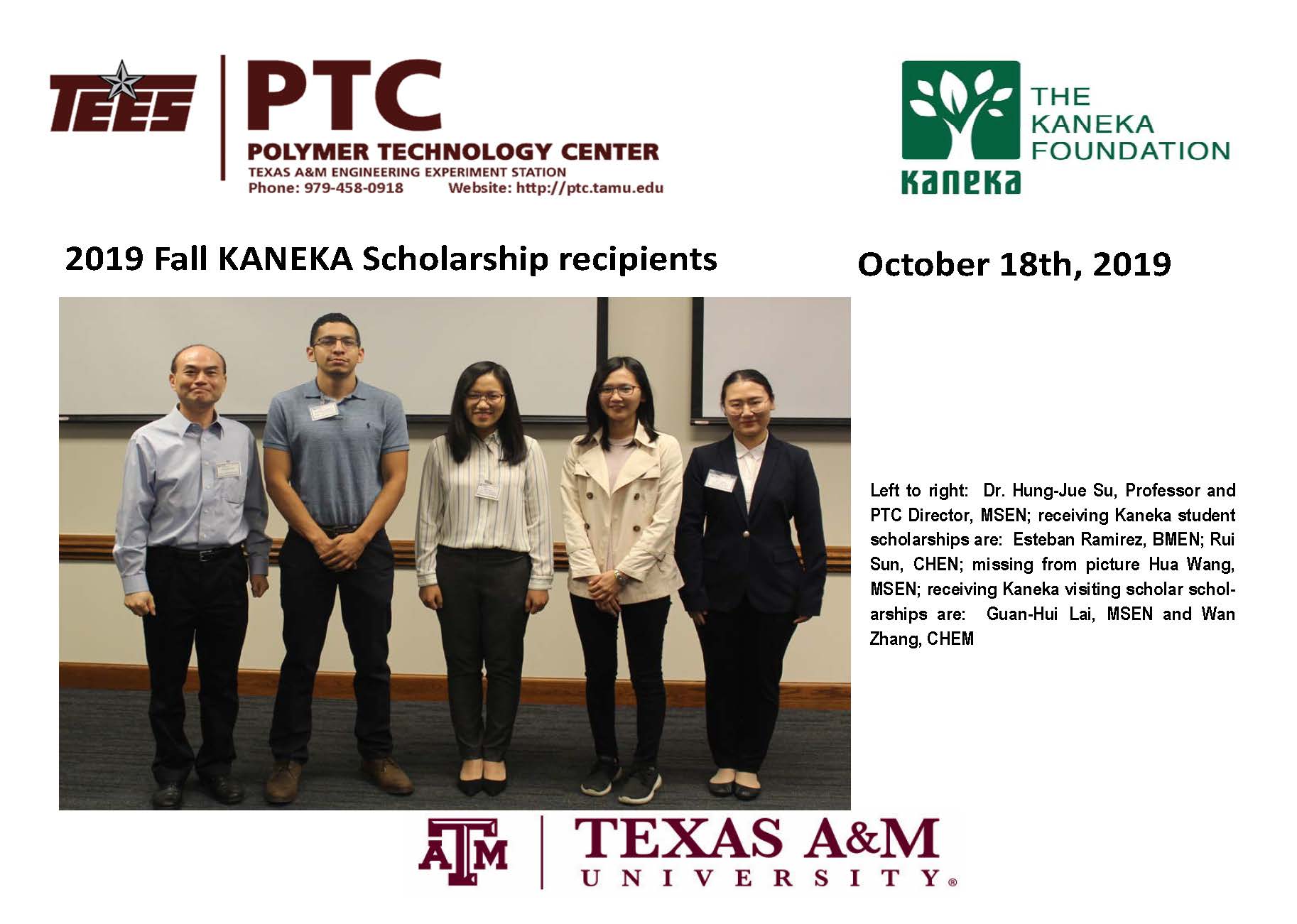 2019 Fall KANEKA Scholarship Application Exchange Student Visiting Scholar