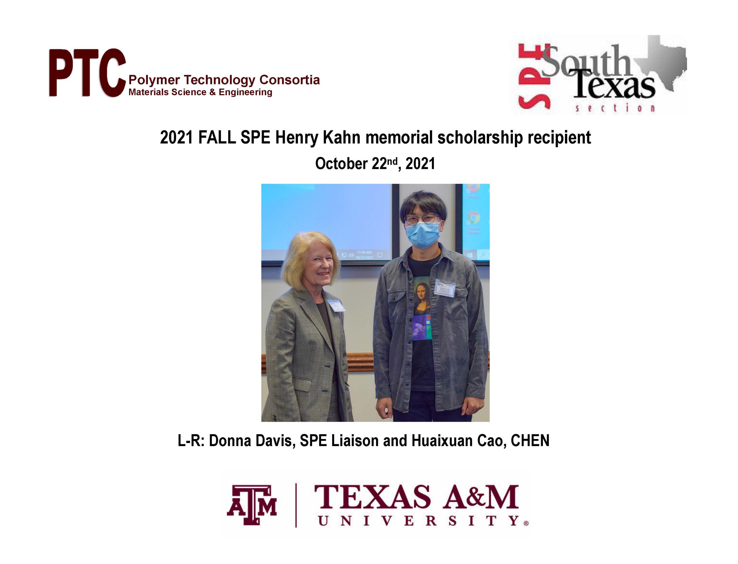 2021 FALL SPE HENRY KAHN memorial scholarship recipient